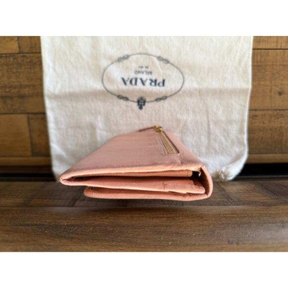 PRADA Pink Saffiano Leather Continental Bow Wallet With Dust Bag - Picture 4 of 12